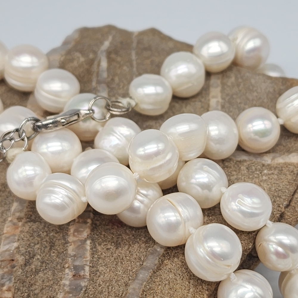 Natural Freshwater Pearls Long Necklace Large Genuine Pearl Neiman Marcus - Picture 9 of 14